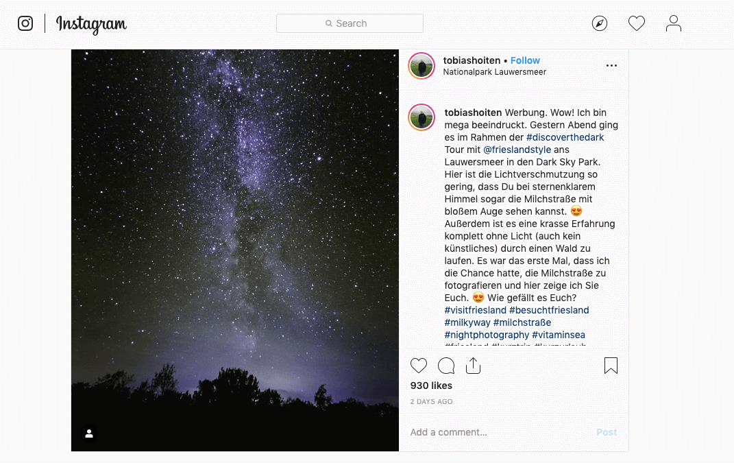 influencer campagne Meet in Friesland - discover the dark - darksky - Tobias Hoiten - sterren