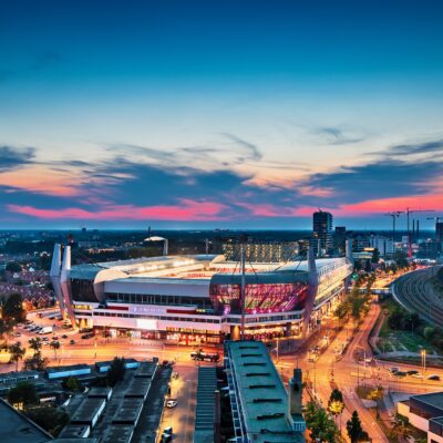 Philips Stadion - PSV - Hutten - luchtfoto met ondergaande zon
